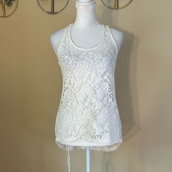 Body Central White Sheer Lace Racerback Tank Top Small - Picture 1 of 7